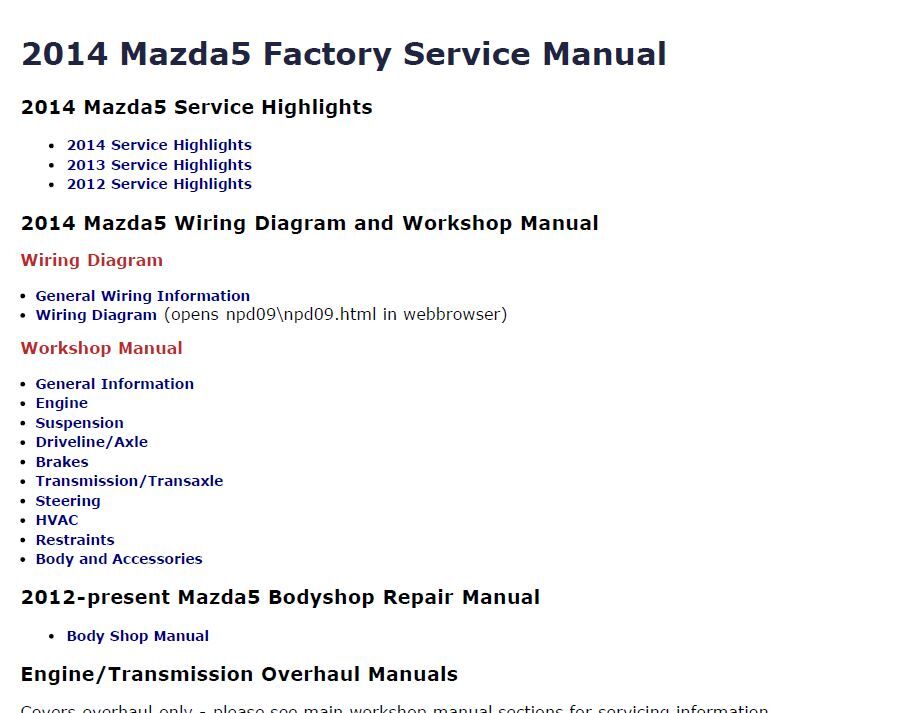 2014 Mazda5 Factory Repair Service Manual - Image 3