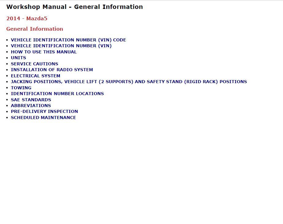 2014 Mazda5 Factory Repair Service Manual - Image 4